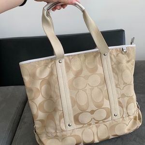 Coach Khaki/White Signature Tote Bag